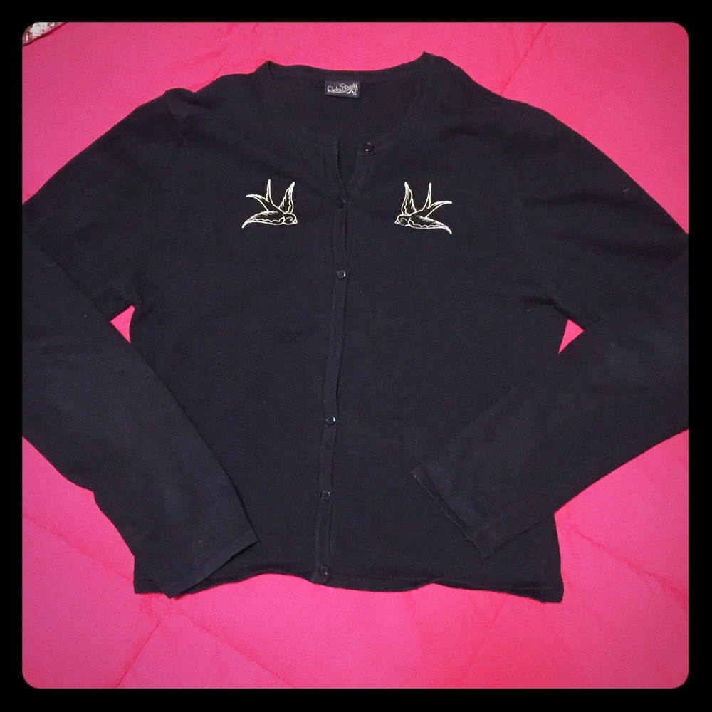 Rockabilly embroidered sparrows cardigan sweater L